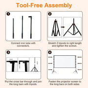 100inch 120inch Options Projector Screen With Stand 4K HD Rear Front Wrinkle-Free Portable And Foldable Movie Screen With Carry Bag For Indoor Outdoor Home Theater Backyard Cinema