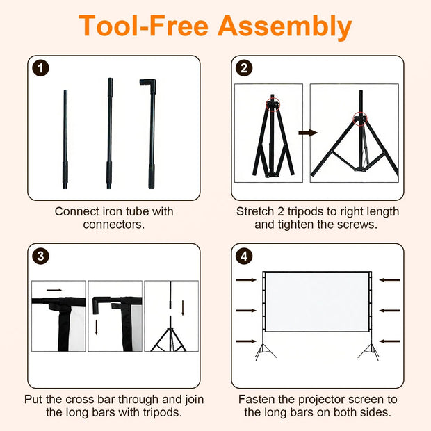 100inch 120inch Options Projector Screen With Stand 4K HD Rear Front Wrinkle-Free Portable And Foldable Movie Screen With Carry Bag For Indoor Outdoor Home Theater Backyard Cinema