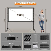 100inch 120inch Options Projector Screen With Stand 4K HD Rear Front Wrinkle-Free Portable And Foldable Movie Screen With Carry Bag For Indoor Outdoor Home Theater Backyard Cinema