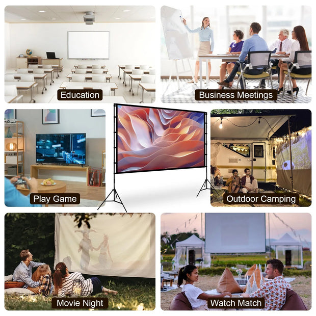 100inch 120inch Options Projector Screen With Stand 4K HD Rear Front Wrinkle-Free Portable And Foldable Movie Screen With Carry Bag For Indoor Outdoor Home Theater Backyard Cinema