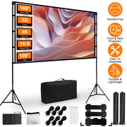 100inch 120inch Options Projector Screen With Stand 4K HD Rear Front Wrinkle-Free Portable And Foldable Movie Screen With Carry Bag For Indoor Outdoor Home Theater Backyard Cinema