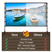 100inch 120inch Options Projector Screen With Stand 4K HD Rear Front Wrinkle-Free Portable And Foldable Movie Screen With Carry Bag For Indoor Outdoor Home Theater Backyard Cinema