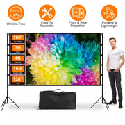 100inch 120inch Options Projector Screen With Stand 4K HD Rear Front Wrinkle-Free Portable And Foldable Movie Screen With Carry Bag For Indoor Outdoor Home Theater Backyard Cinema